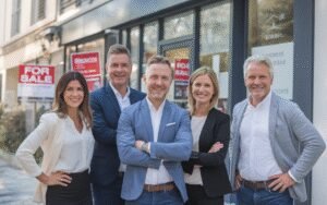 Façade d'une agence immobilière professionnelle à 91250